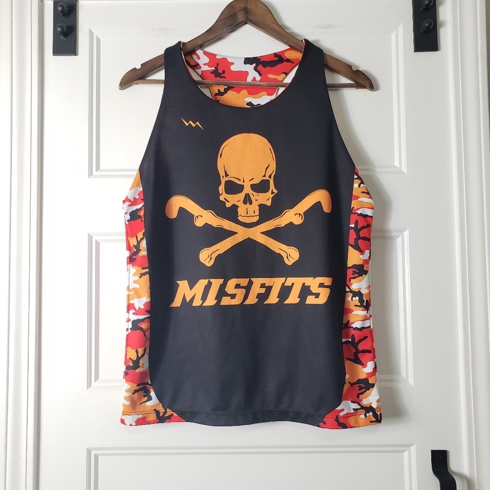 Misfits Reversible Racerback Tank Womens S Skull Camo LaCrosse Black Orange - Picture 10 of 11